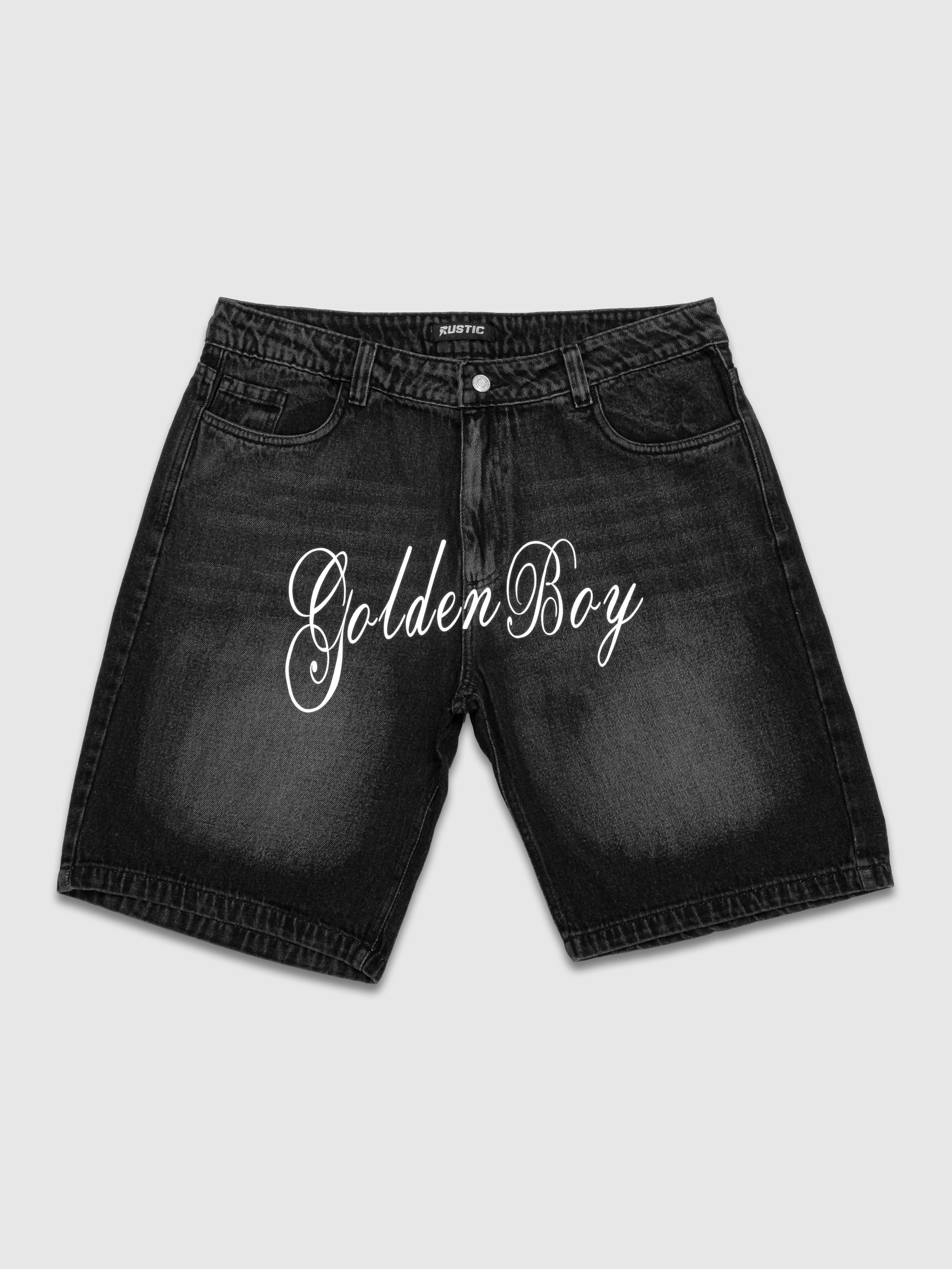 Bermuda de Jean Hombre – Negra con Aplique Golden Boy