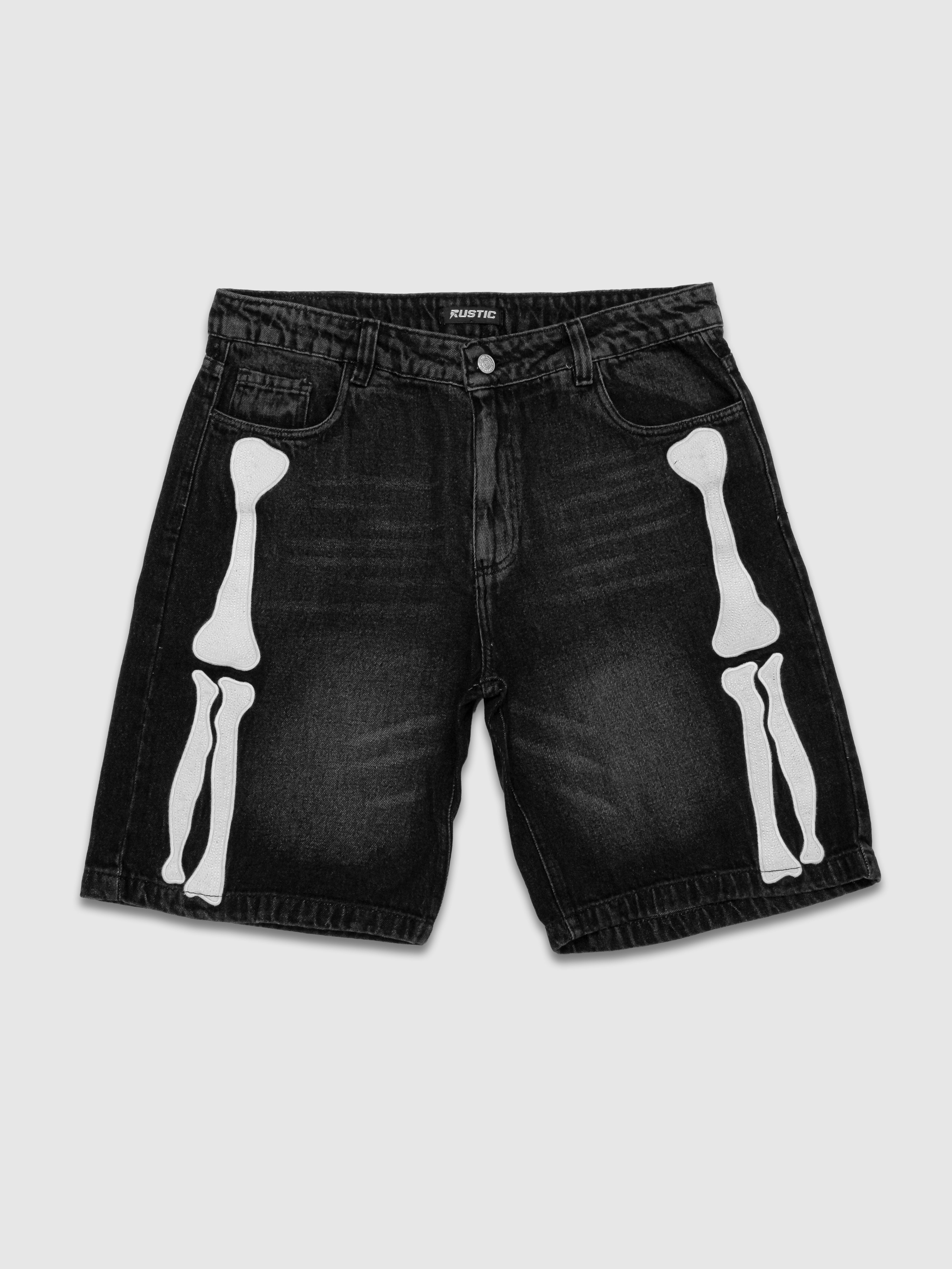 Bermuda de Jean Hombre – Negra con Aplique Óseo