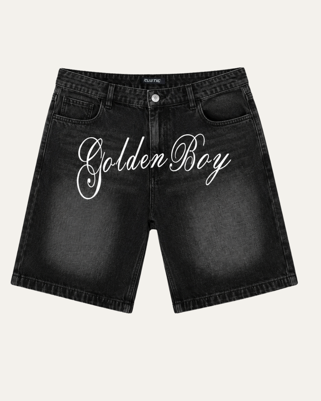 Bermuda de Jean Hombre – Negra con Aplique Golden Boy