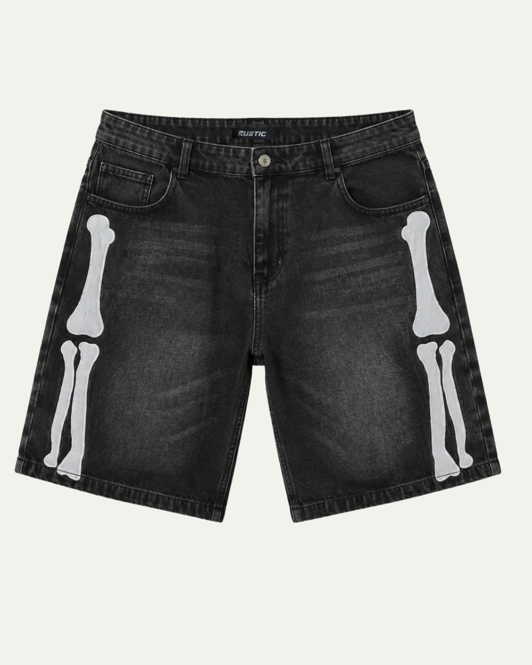 Bermuda de Jean Hombre – Negra con Aplique Óseo