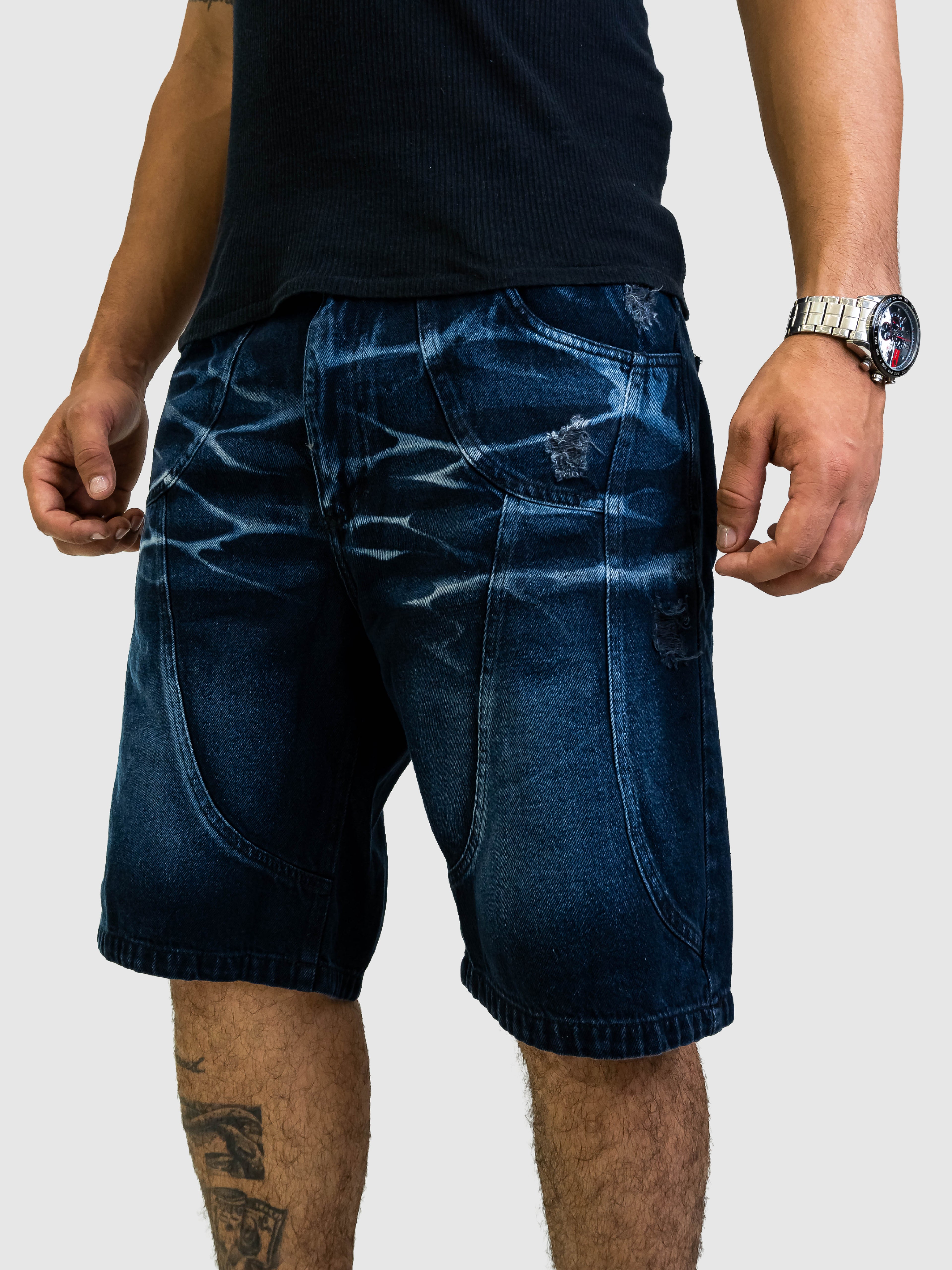 Bermuda de Jean Hombre – Lavado Azul con Efecto Desgastado