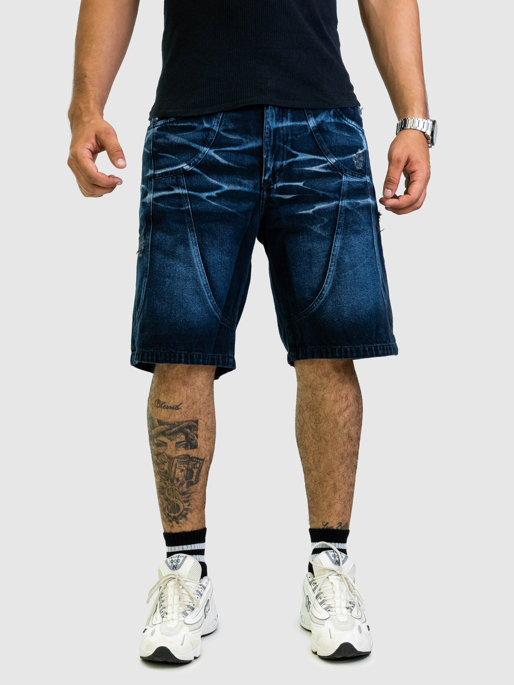 Bermuda de Jean Hombre – Lavado Azul con Efecto Desgastado