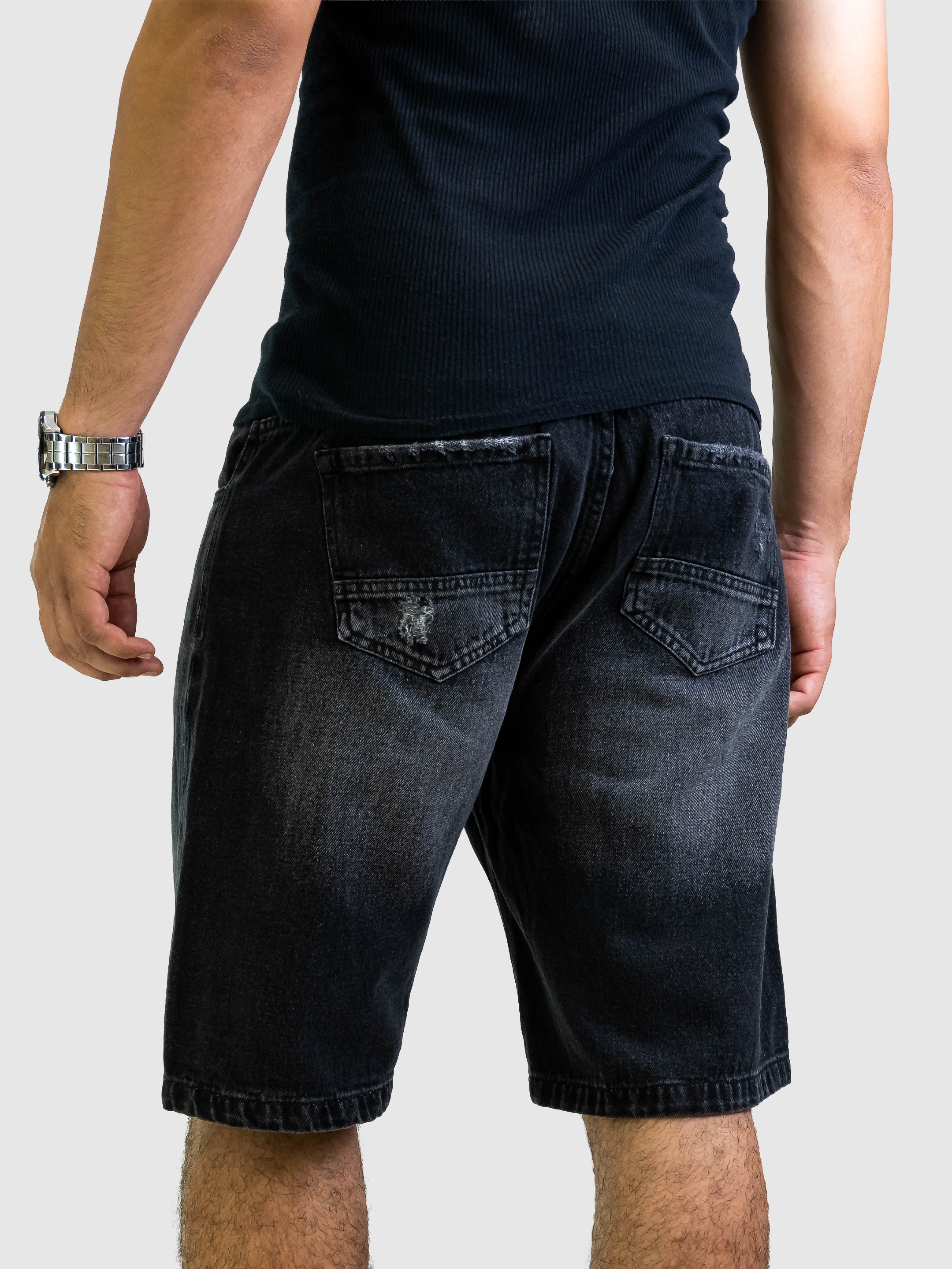 Bermuda de Jean Hombre – Negra con Aplique Golden Boy