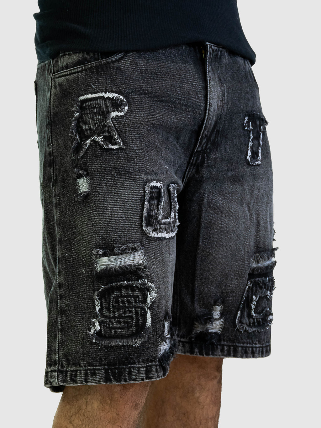 Bermuda de Jean Hombre – Gris con Apliques RUSTIC