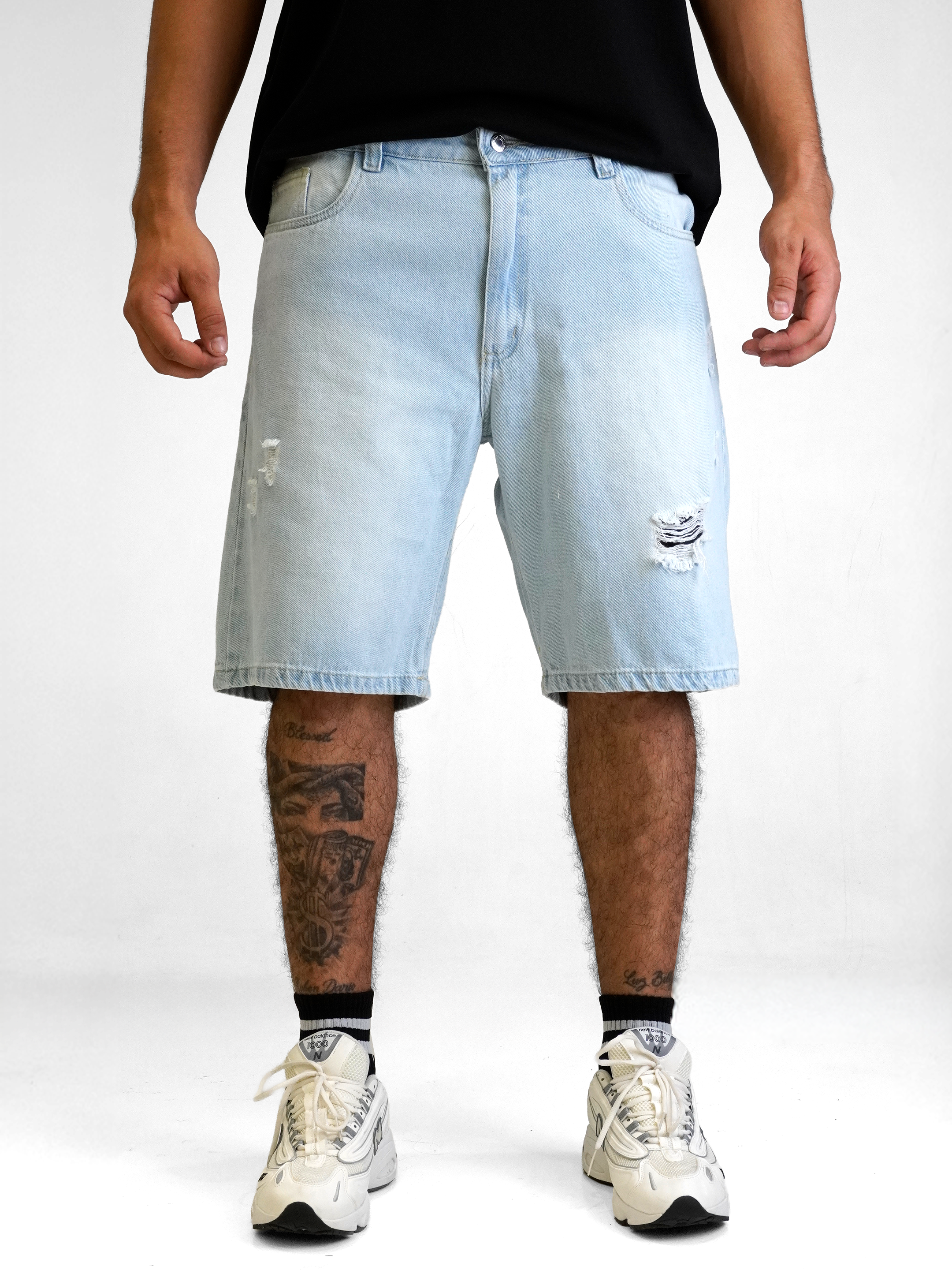 Bermuda Jean Hombre Ice Blue With Wear Urban