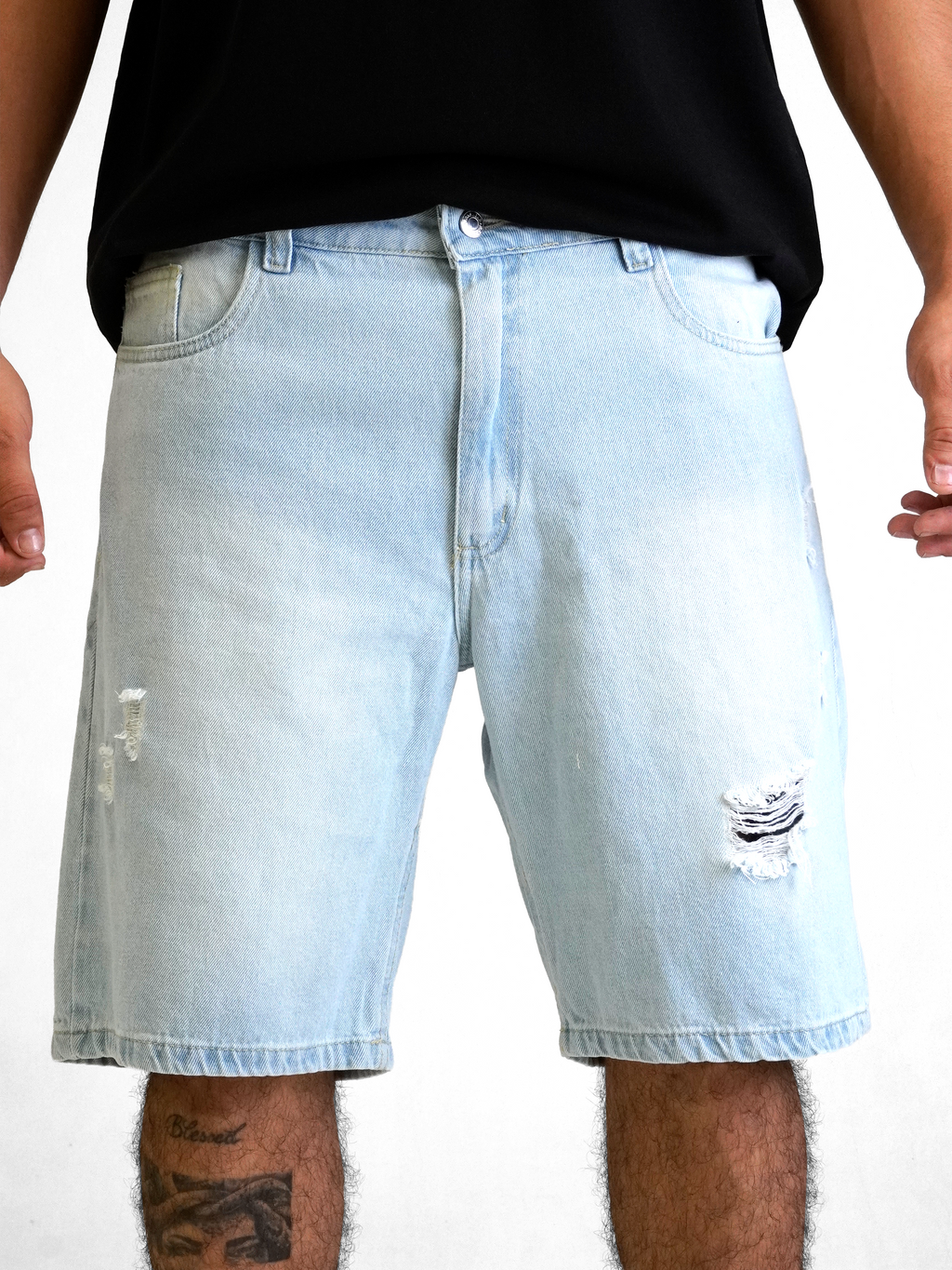 Bermuda Jean Hombre Ice Blue With Wear Urban