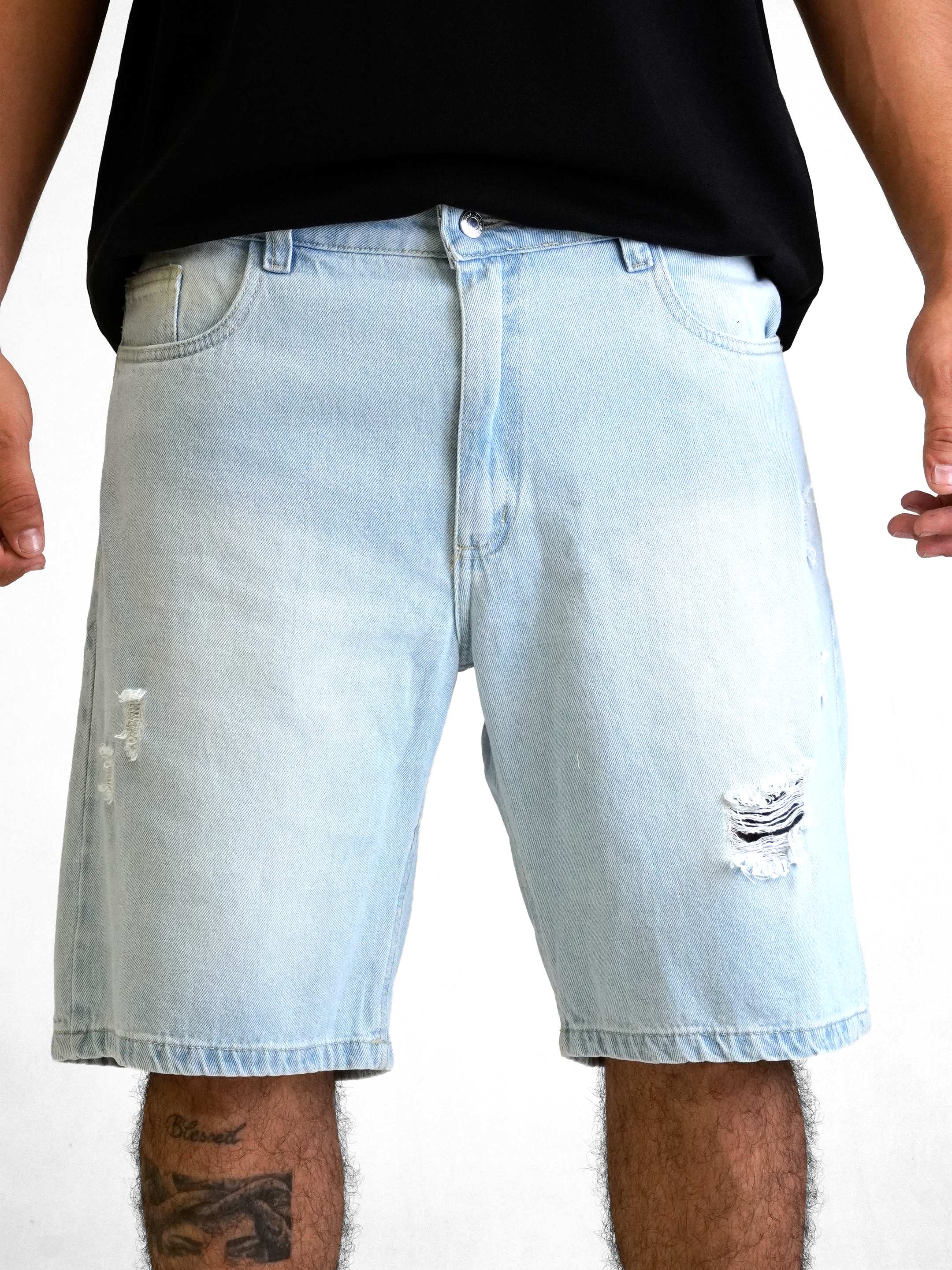 Bermuda Jean Hombre Ice Blue With Wear Urban