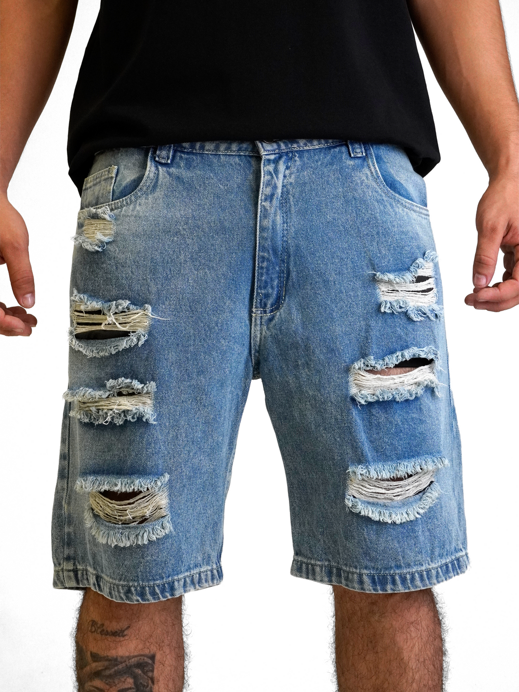 Bermuda Jean Hombre Azul  Destroyed Urban Style